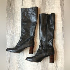 Vintage black leather tall boots